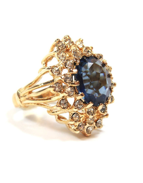 Load image into Gallery viewer, Vintage Women's Austrian Crystal Cocktail Ring 18k Gold Electroplated Birthstone Ring for Women by PVD Vintage Jewelry

