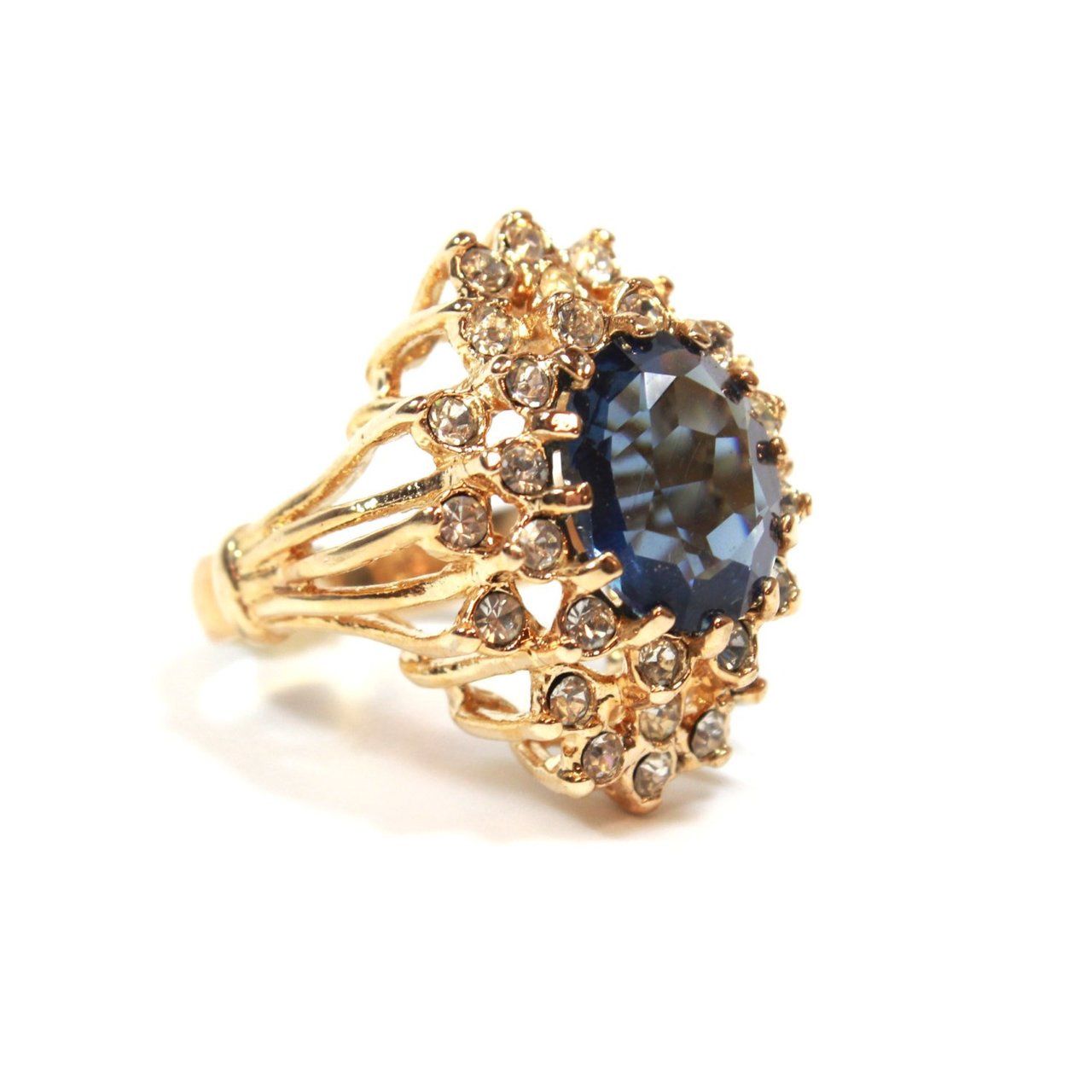 Vintage Women's Austrian Crystal Cocktail Ring 18k Gold Electroplated Birthstone Ring for Women by PVD Vintage Jewelry