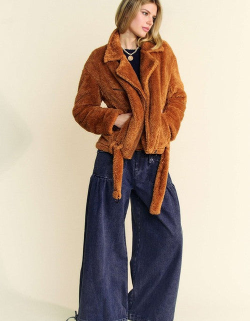 Load image into Gallery viewer, Davi &amp; Dani Fuzzy Zip Up Collared Neck Jacket
