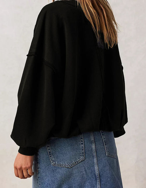 Load image into Gallery viewer, Exposed Seam Round Neck Long Sleeve Sweatshirt
