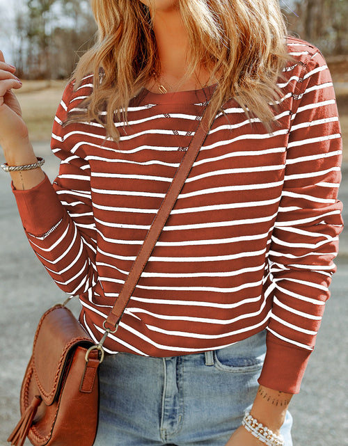 Load image into Gallery viewer, Striped Long Sleeve Round Neck Top
