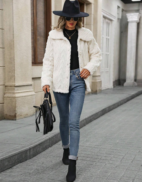 Load image into Gallery viewer, Fuzzy Texture Button Up Collared Neck Coat
