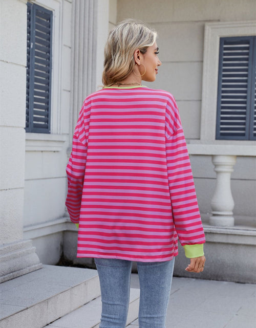 Load image into Gallery viewer, Lace-Up Striped Long Sleeve T-Shirt
