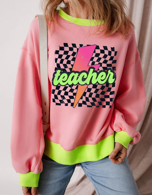 Load image into Gallery viewer, Graphic Round Neck Long Sleeve Sweatshirt
