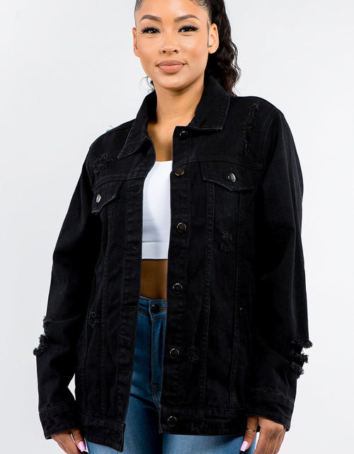 Load image into Gallery viewer, American Bazi Full Size Button Up Distressed Denim Jacket
