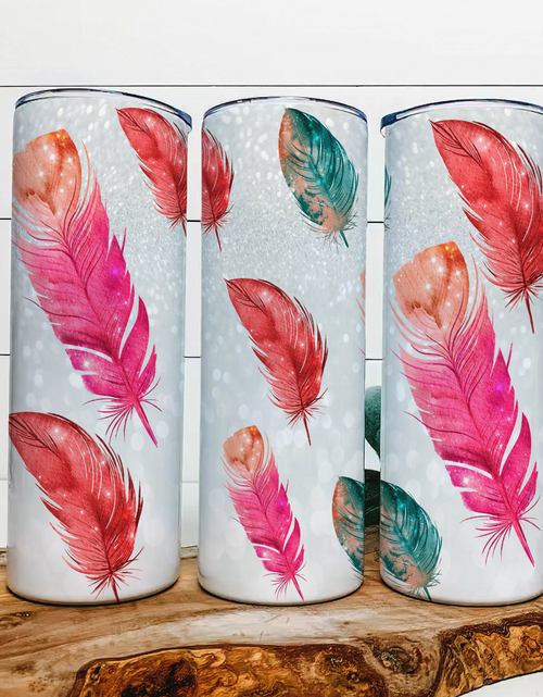 Load image into Gallery viewer, Feathers|Skinny Tumbler|Optional Bluetooth Speaker| Speaker Color Varies by Rowdy Ridge Co

