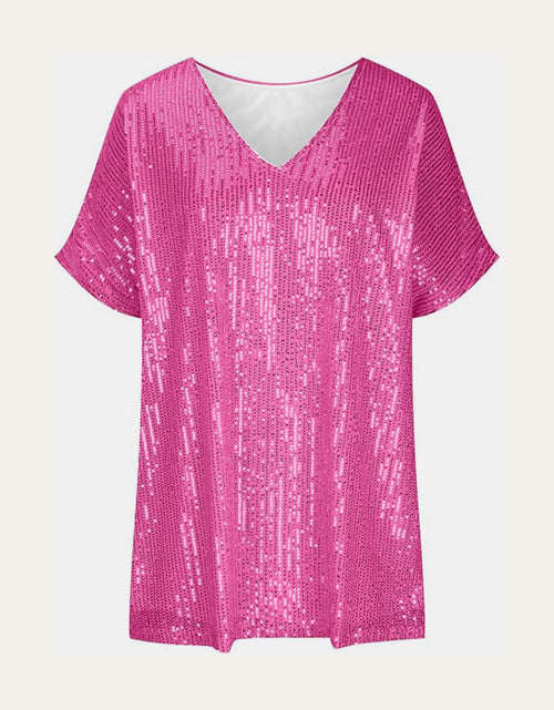 Load image into Gallery viewer, Full Size Sequin V-Neck Short Sleeve Top
