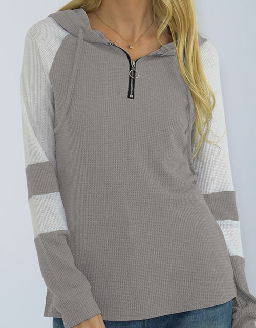 Load image into Gallery viewer, Shiny Quarter-Zip Waffle-Knit Hoodie
