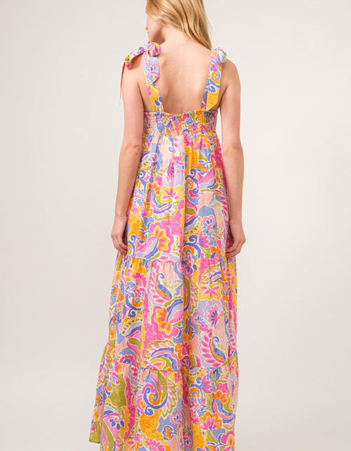 Load image into Gallery viewer, And The Why Full Size Printed Tie Shoulder Tiered Maxi Dress
