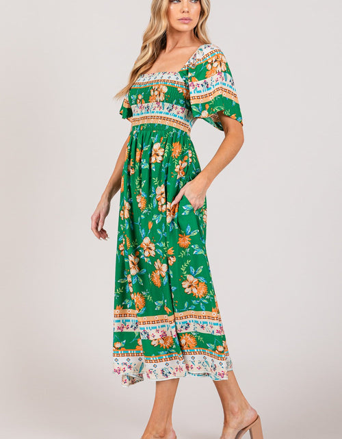 Load image into Gallery viewer, SAGE + FIG Printed Smocked Short Sleeve Midi Dress
