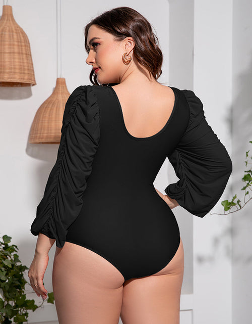 Load image into Gallery viewer, Plus Size Tied Deep V Balloon Sleeve One-Piece Swimsuit
