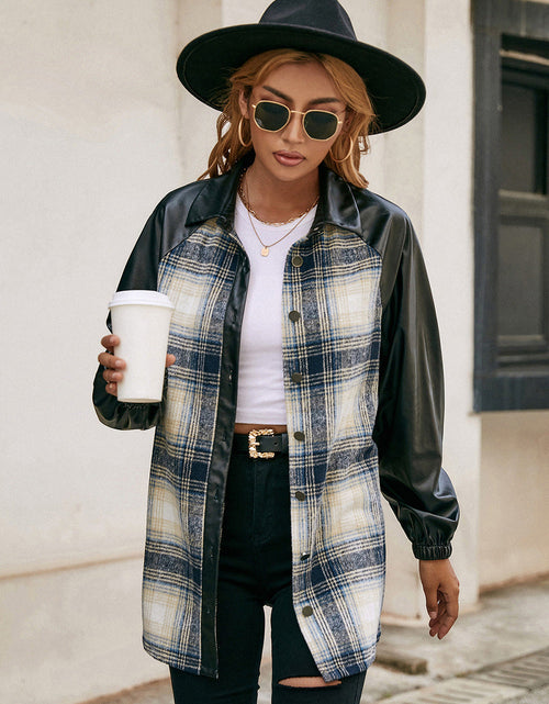 Load image into Gallery viewer, Ivy Lane Plaid Button Down Raglan Sleeve Jacket
