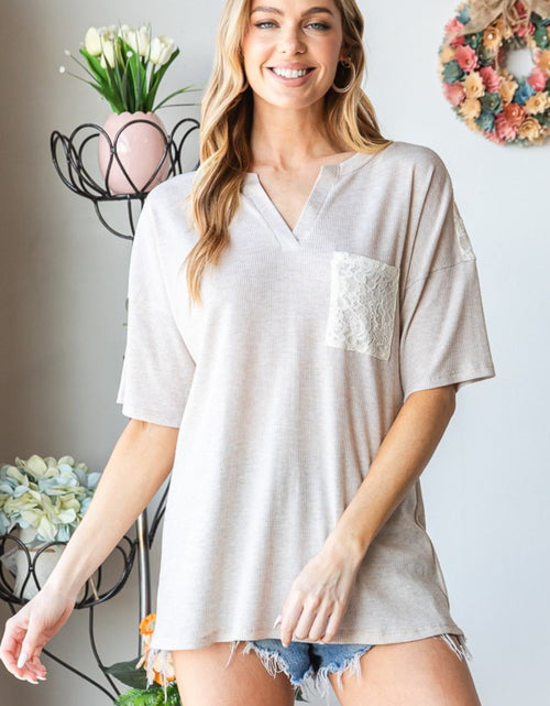 Load image into Gallery viewer, Heimish Full Size Lace Front Pocket Drop Shoulder Top
