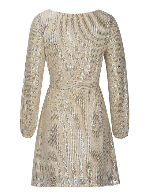 Load image into Gallery viewer, Sequin Tie Waist Long Sleeve Mini Dress
