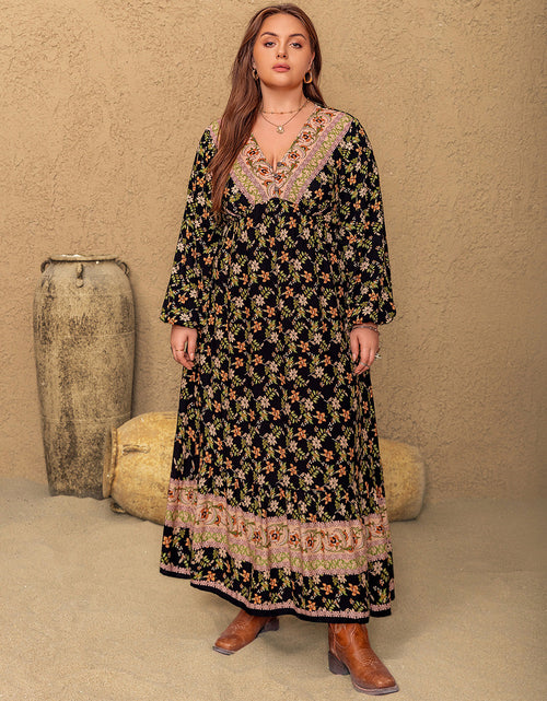 Load image into Gallery viewer, Plus Size Floral V-Neck Balloon Sleeve Dress

