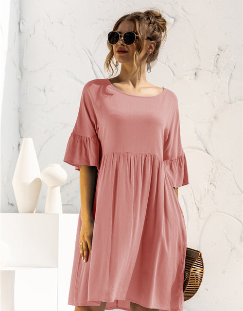 Load image into Gallery viewer, Boat Neck Flounce Sleeve Knee-Length Dress

