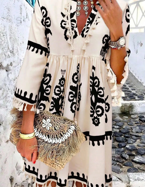Load image into Gallery viewer, Tassel Printed Three-Quarter Sleeve Mini Dress
