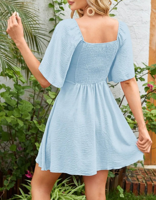 Load image into Gallery viewer, Smocked Back Knotted Flutter Sleeve Dress
