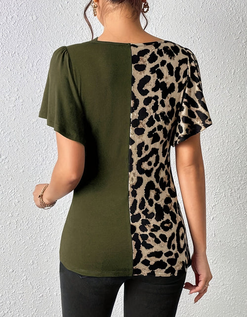 Load image into Gallery viewer, Ruched Leopard Flutter Sleeve T-Shirt
