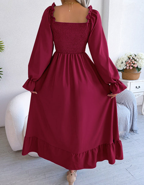 Load image into Gallery viewer, Smocked Square Neck Flounce Sleeve Dress by BlakWardrob
