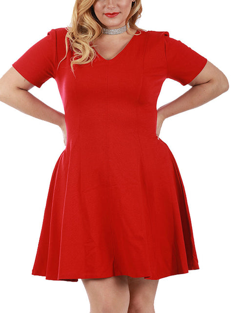 Load image into Gallery viewer, InstantFigure Curvy Short V-neck Panel dress w/flared skirt 16808MC by InstantFigure INC
