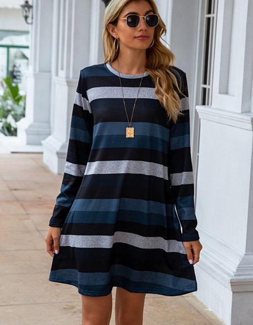 Load image into Gallery viewer, Striped Round Neck Long Sleeve Dress
