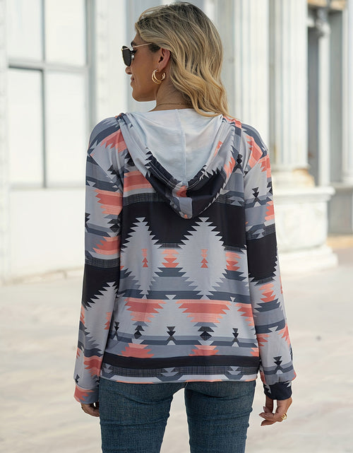 Load image into Gallery viewer, Geometric Zip Up Long Sleeve Hooded Jacket
