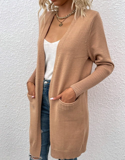 Load image into Gallery viewer, Open Front Long Sleeve Cardigan with Pockets
