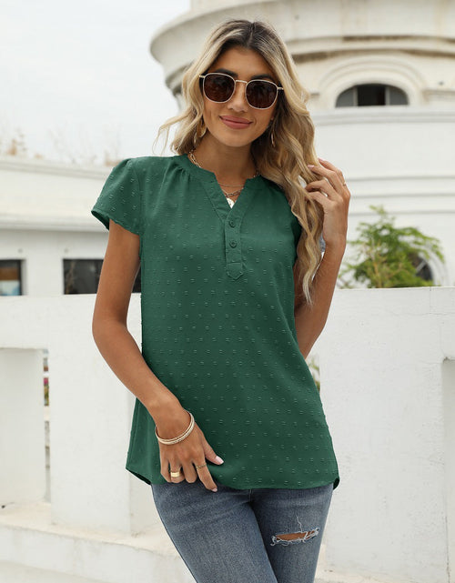Load image into Gallery viewer, Swiss Dot Notched Neck Short Sleeve Top
