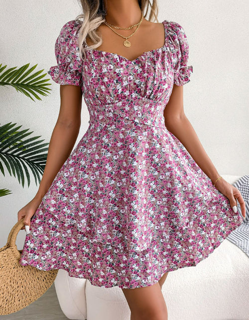 Load image into Gallery viewer, Floral Sweetheart Neck Flounce Sleeve Mini Dress
