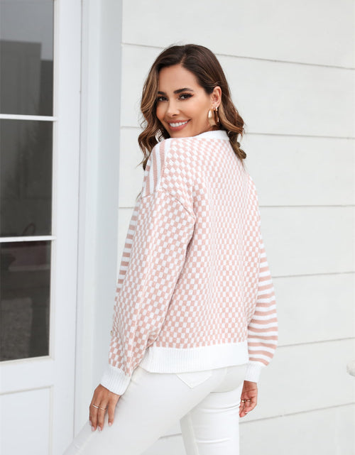 Load image into Gallery viewer, Angel Wings Button-Down Stripe &amp; Plaid Contrast Pattern Cardigan

