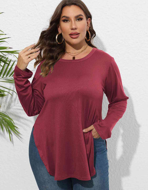 Load image into Gallery viewer, Plus Size Round Neck Long Sleeve Slit T-Shirt

