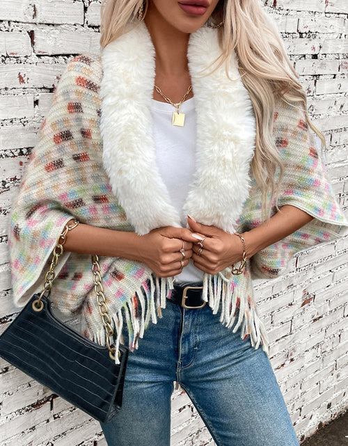 Load image into Gallery viewer, Fringe Fuzzy Open Front Poncho
