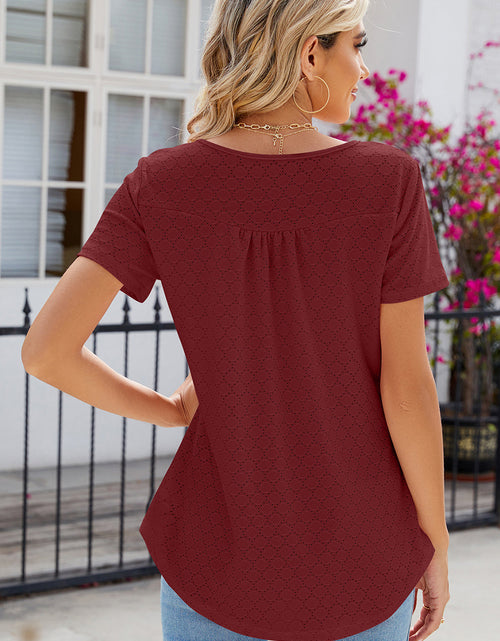 Load image into Gallery viewer, Eyelet Quarter Button Short Sleeve T-Shirt
