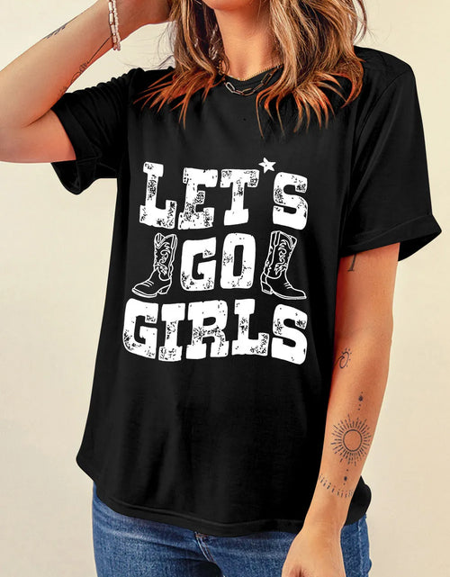 Load image into Gallery viewer, Letter Graphic Round Neck Short Sleeve T-Shirt
