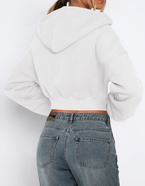 Load image into Gallery viewer, Zip Up Long Sleeve Hooded Cropped Jacket
