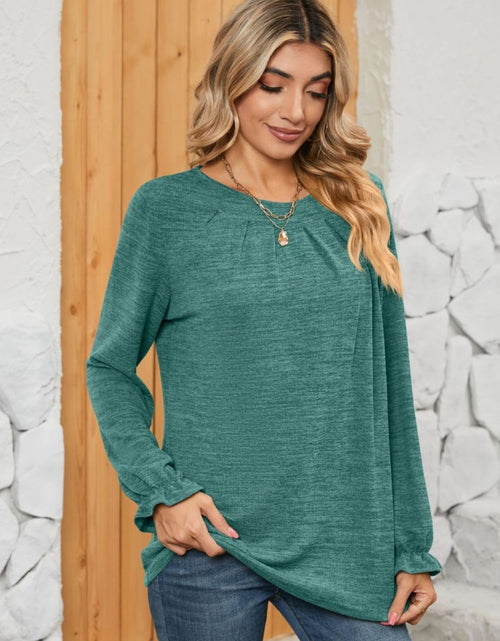 Load image into Gallery viewer, Ruched Round Neck Flounce Sleeve T-Shirt
