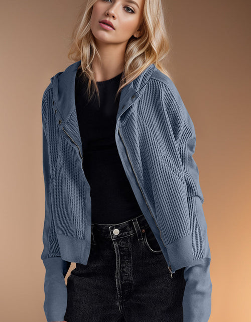 Load image into Gallery viewer, Double Take Waffle-Knit Zip Up Long Sleeve Hooded Jacket
