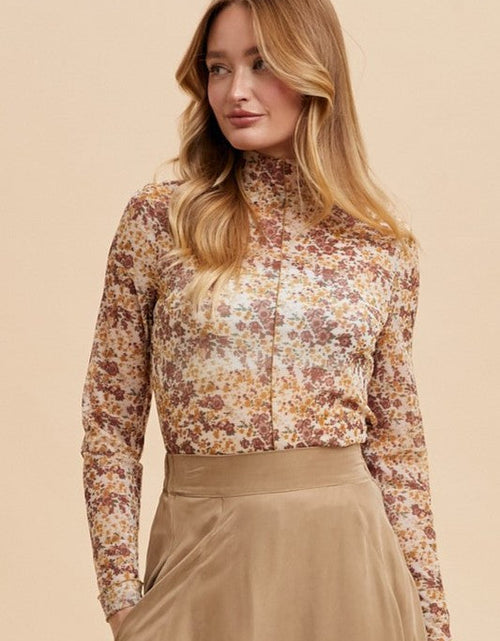 Load image into Gallery viewer, Annie Wear Floral Lettuce Hem Sheer Mesh Top
