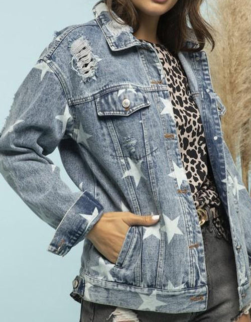 Load image into Gallery viewer, Star Distressed Denim Shacket
