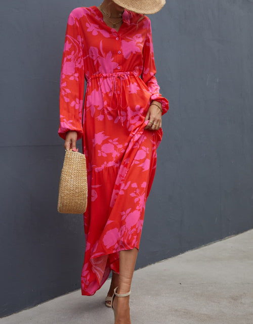 Load image into Gallery viewer, Floral Drawstring Waist Long Sleeve Dress
