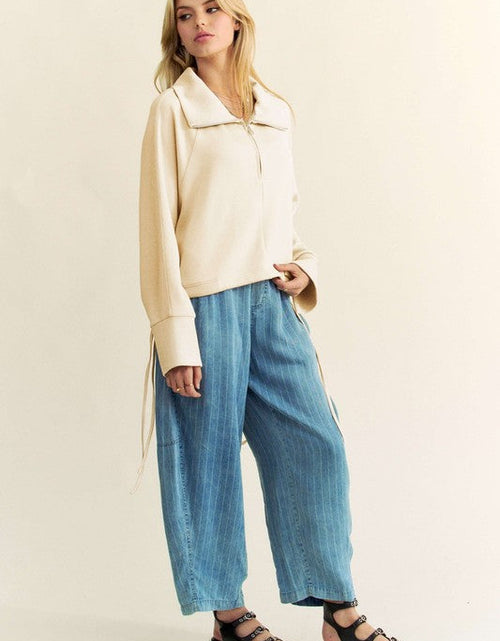Load image into Gallery viewer, Davi &amp; Dani Drawstring Hem Half Zip Raglan Sleeve Sweatshirt
