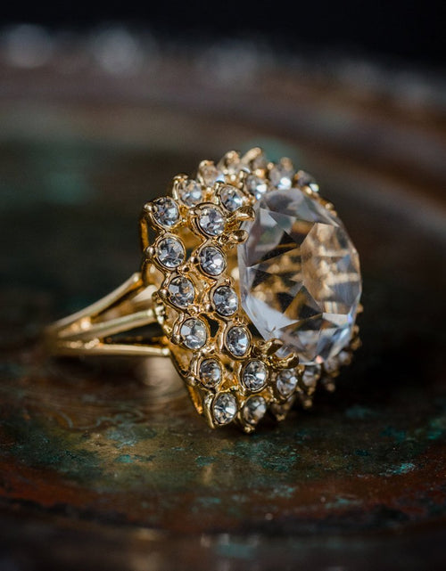 Load image into Gallery viewer, Vintage Austrian Crystal Women's Statement Cocktail Ring 18k Yellow Gold Electroplated Made in the USA by PVD Vintage Jewelry
