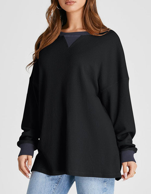 Load image into Gallery viewer, Waffle Knit Round Neck Long Sleeve T-Shirt
