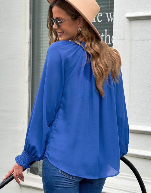 Load image into Gallery viewer, Notched Neck Lantern Sleeve Blouse
