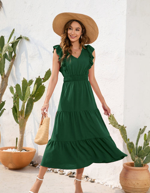 Load image into Gallery viewer, Tiered Ruffled V-Neck Cap Sleeve Dress
