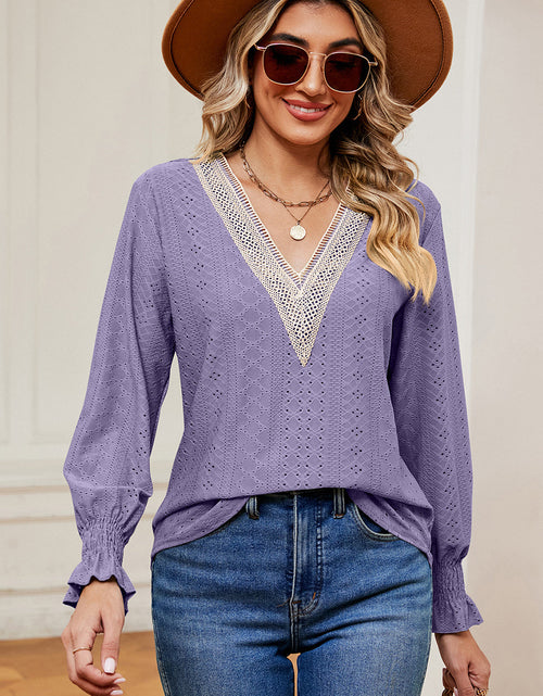 Load image into Gallery viewer, Eyelet V-Neck Flounce Sleeve T-Shirt
