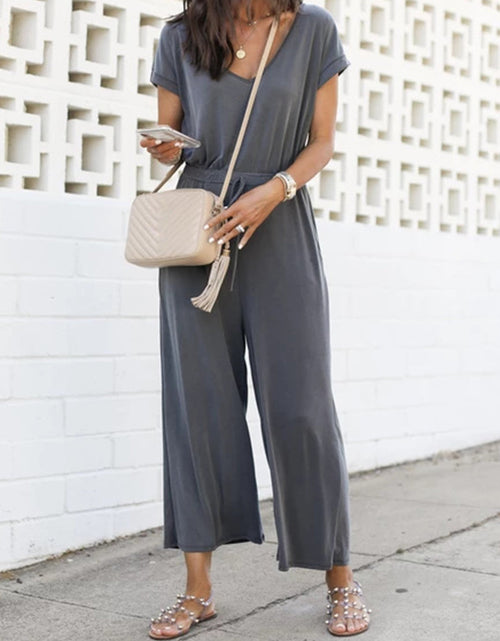 Load image into Gallery viewer, V-Neck Short Sleeve Jumpsuit
