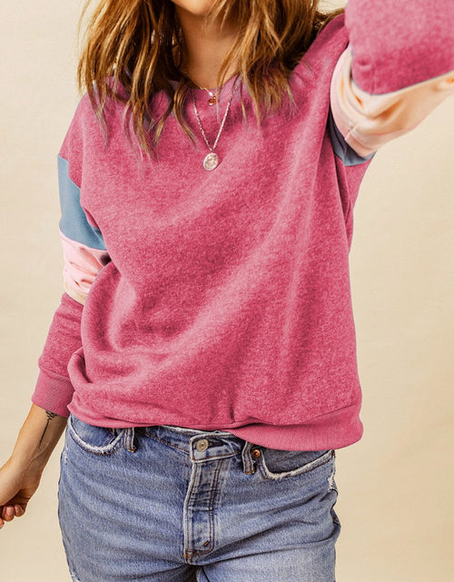 Load image into Gallery viewer, Color Block Round Neck Long Sleeve Sweatshirt
