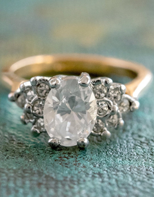 Load image into Gallery viewer, Vintage 1980's Cubic Zirconia Ring with Clear Austrian Crystals 18k Yellow Gold Electroplated by PVD Vintage Jewelry
